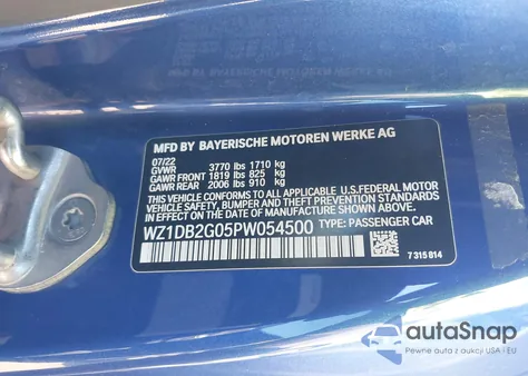 2023 Toyota Gr Supra 2.0 z USA, uszkodzony, nr VIN WZ1DB2G05PW054500